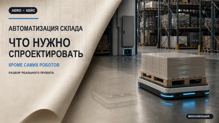 Обложка статьи «Автоматизация склада: что проектировать кроме роботов».