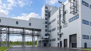 Архитектурная иллюстрация производственного корпуса в Горелово с переходом между зданиями, по реальным фотографиям