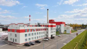 Архитектурная иллюстрация по фотографии выборгской площадки: главный фасад и производственный корпус